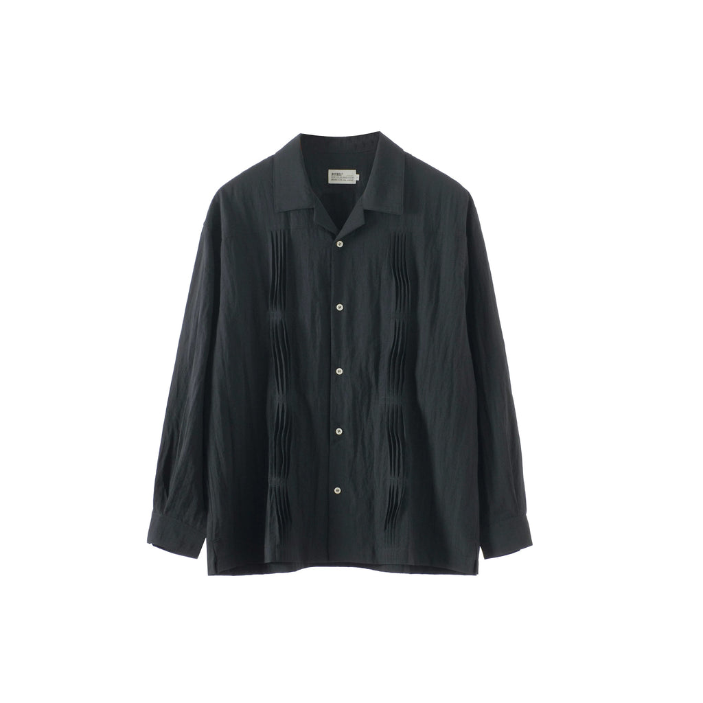 BUTTBILL Unisex 60% Bamboo-Blend Pleated Camp Collar Long-Sleeve Shirt115