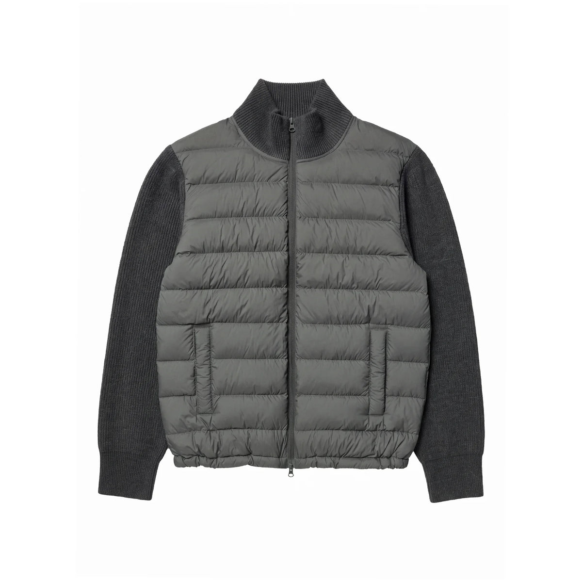 BUTTBILL Lightweight 90% White Duck Down Puffer Jacket – Knit Panel Quilted Stand Collar Jacket with Relaxed Fit#122