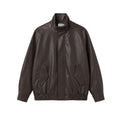 BUTTBILL Vintage Biker Textured Faux Leather Stand Collar Jacket with Two-Way Zip016