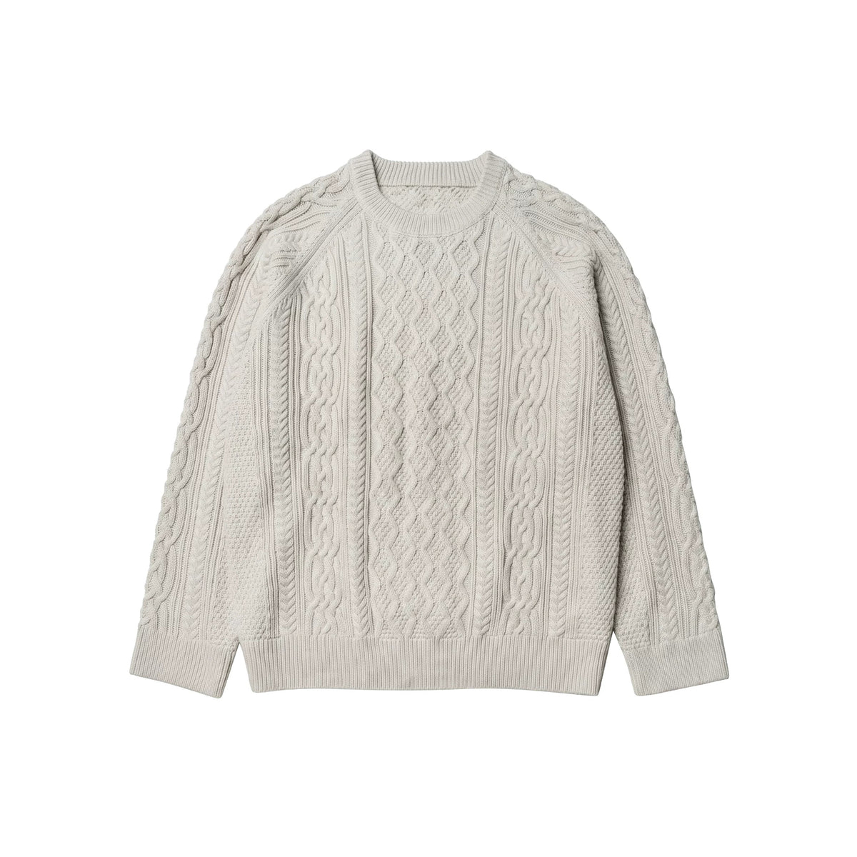 BUTTBILL Textured Cable-Knit Wool-Blend Sweater – Relaxed Fit Raglan Sleeve Crewneck Pullover#131