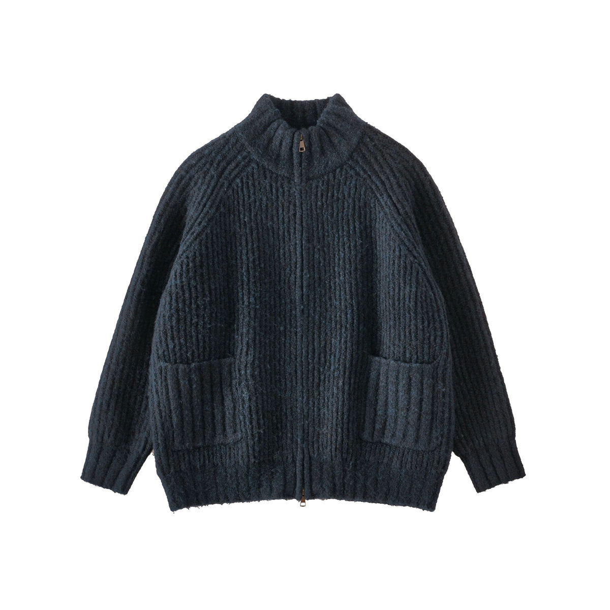 BUTTBILL Heavyweight Wool Blend Knit Cardigan – Vintage Relaxed Fit High Neck Sweater Jacket, Oversized Japanese Style Knitwear for Men & Women#084