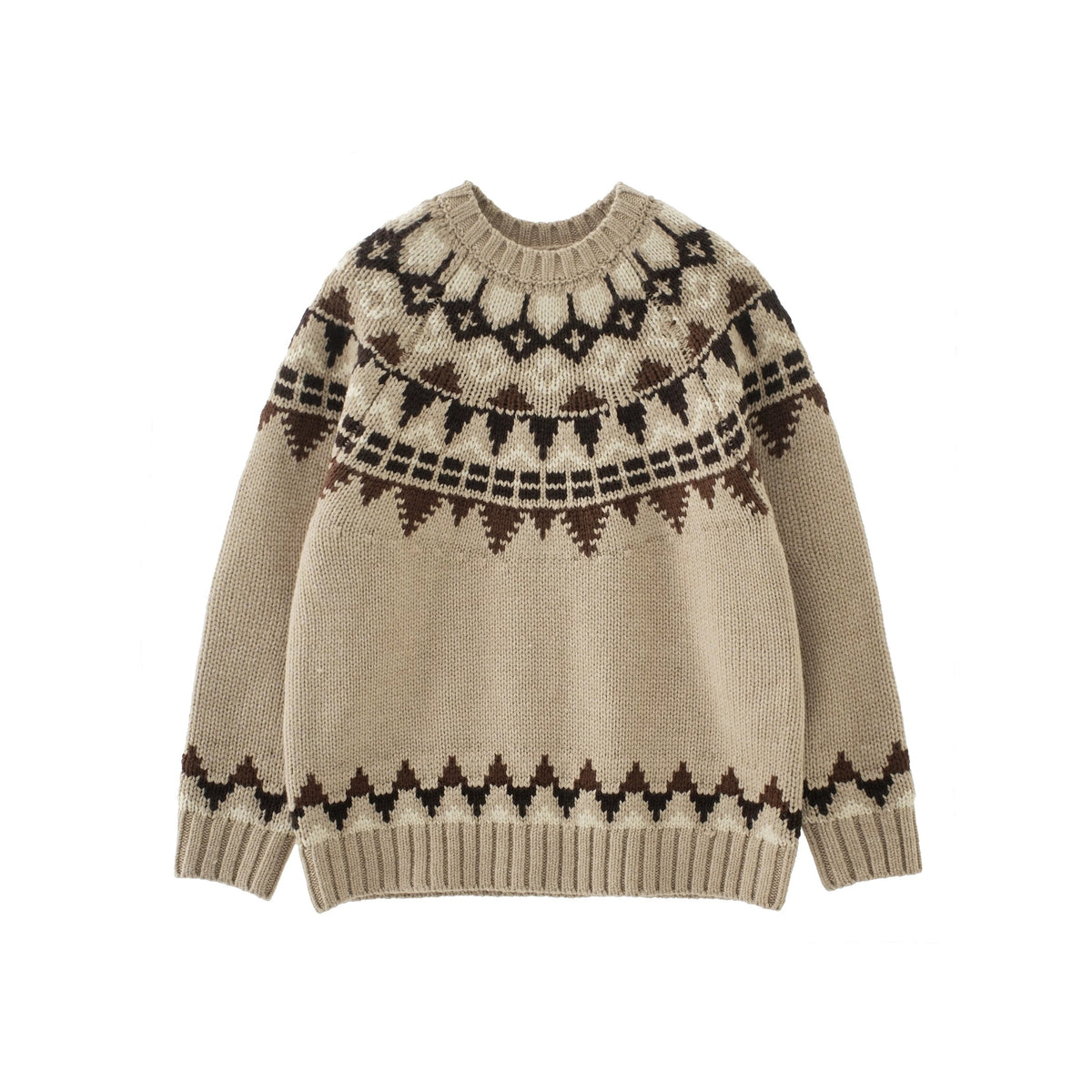 BUTTBILL Vintage Fair Isle Wool Blend Sweater | Icelandic Inspired Jacquard Crewneck Knitwear#057