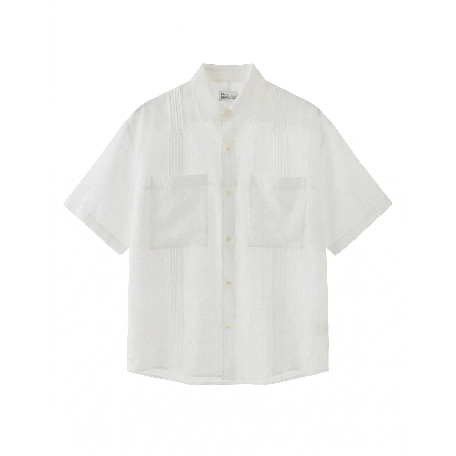 BUTTBILL SS26 Linen-Blend Box-Pleated Short-Sleeve Shirt with Pocket