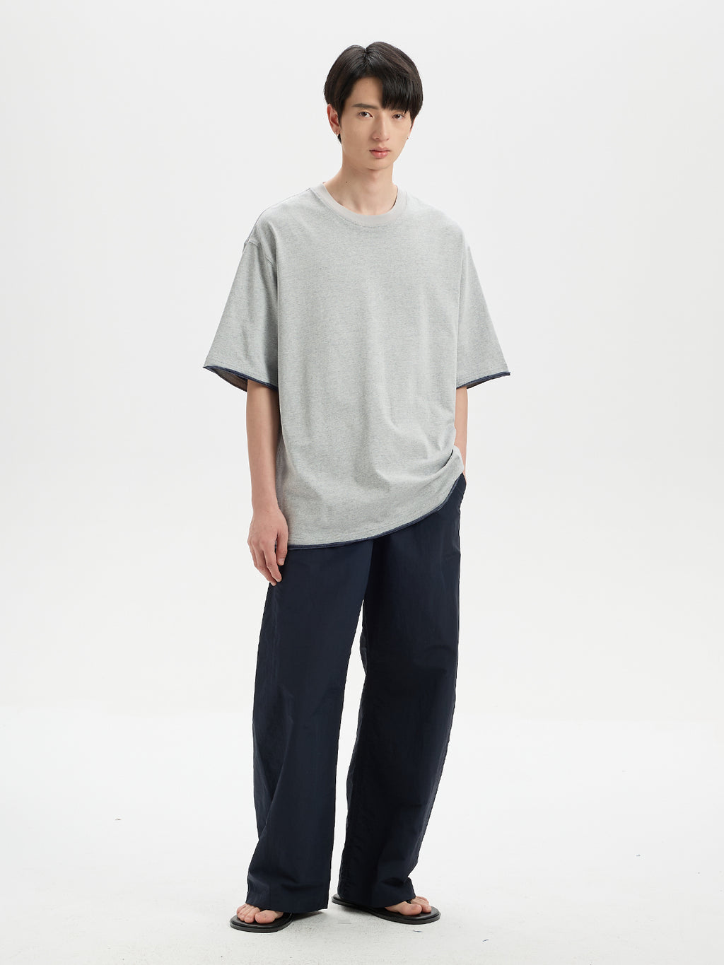BUTTBILL SS26 Unisex Double-Yarn Cotton Inside-Out Contrast T-Shirt with Rolled Edge