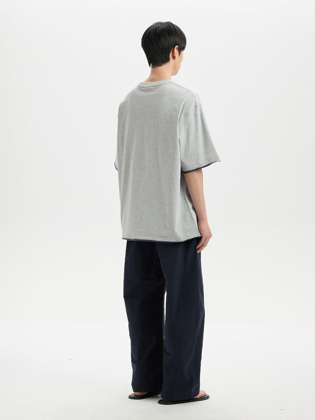BUTTBILL SS26 Unisex Double-Yarn Cotton Inside-Out Contrast T-Shirt with Rolled Edge