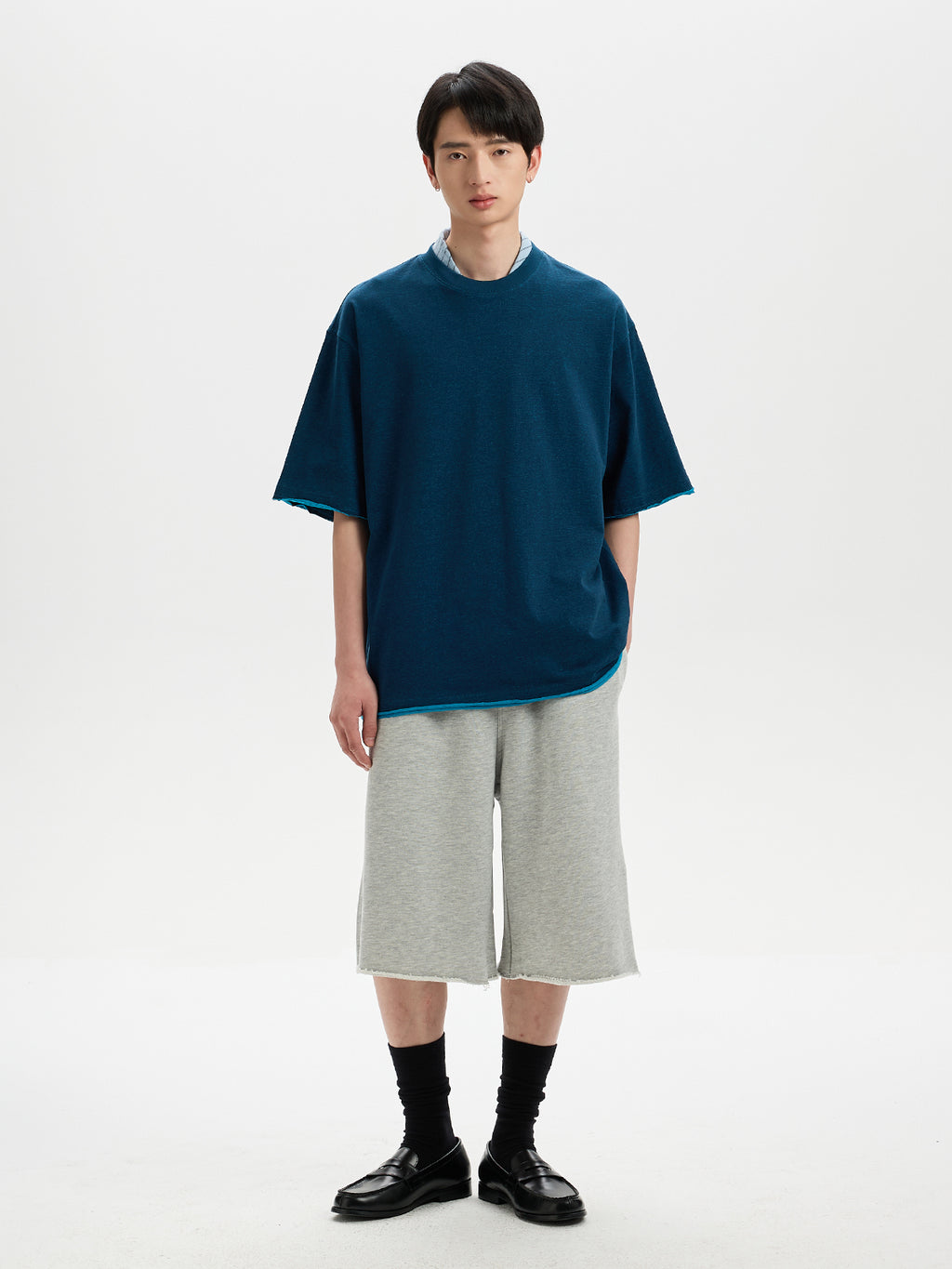 BUTTBILL SS26 Unisex Double-Yarn Cotton Inside-Out Contrast T-Shirt with Rolled Edge
