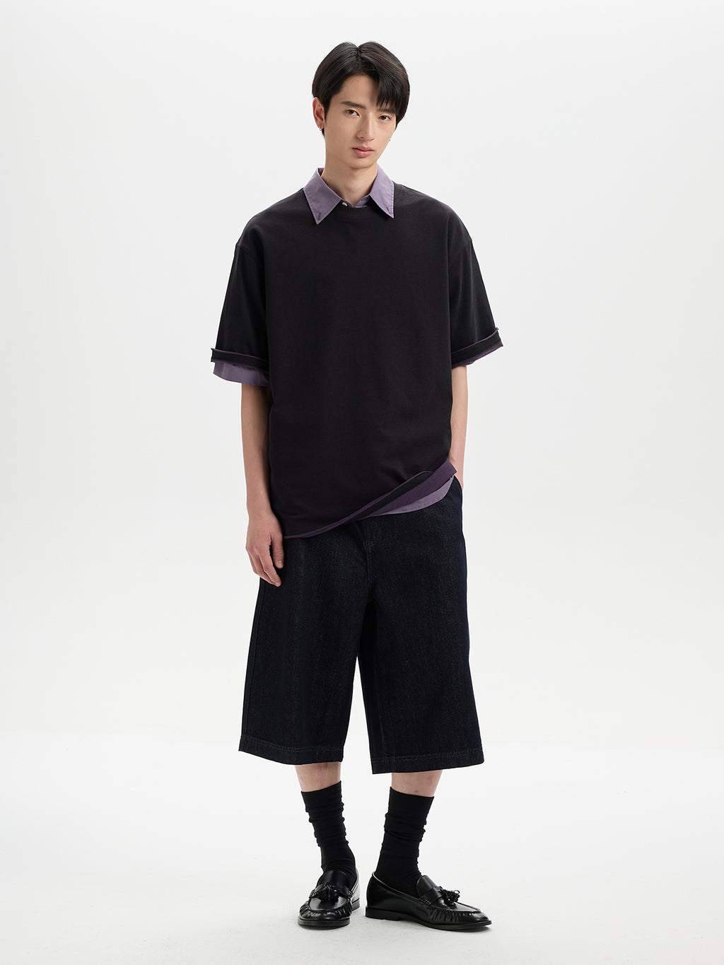 BUTTBILL SS26 Unisex Double-Yarn Cotton Inside-Out Contrast T-Shirt with Rolled Edge