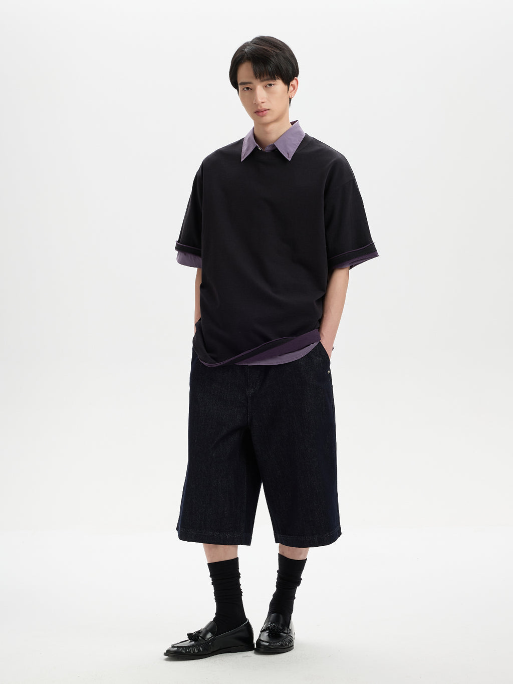 BUTTBILL SS26 Unisex Double-Yarn Cotton Inside-Out Contrast T-Shirt with Rolled Edge
